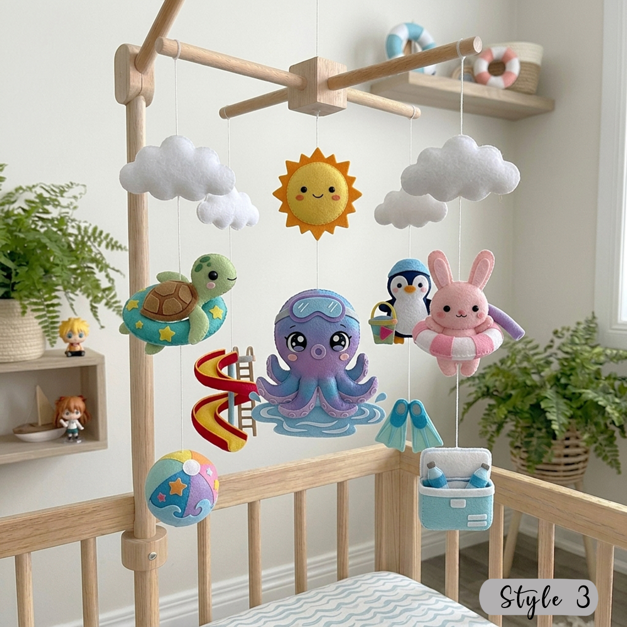 Felt Water Park Baby Mobile, Summer Pool Nursery Crib Decor