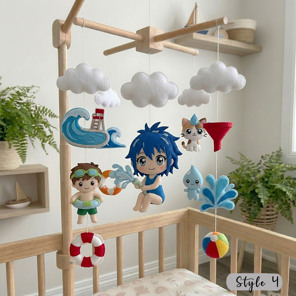 Felt Water Park Baby Mobile, Summer Pool Nursery Crib Decor