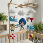 Felt Water Park Baby Mobile, Summer Pool Nursery Crib Decor