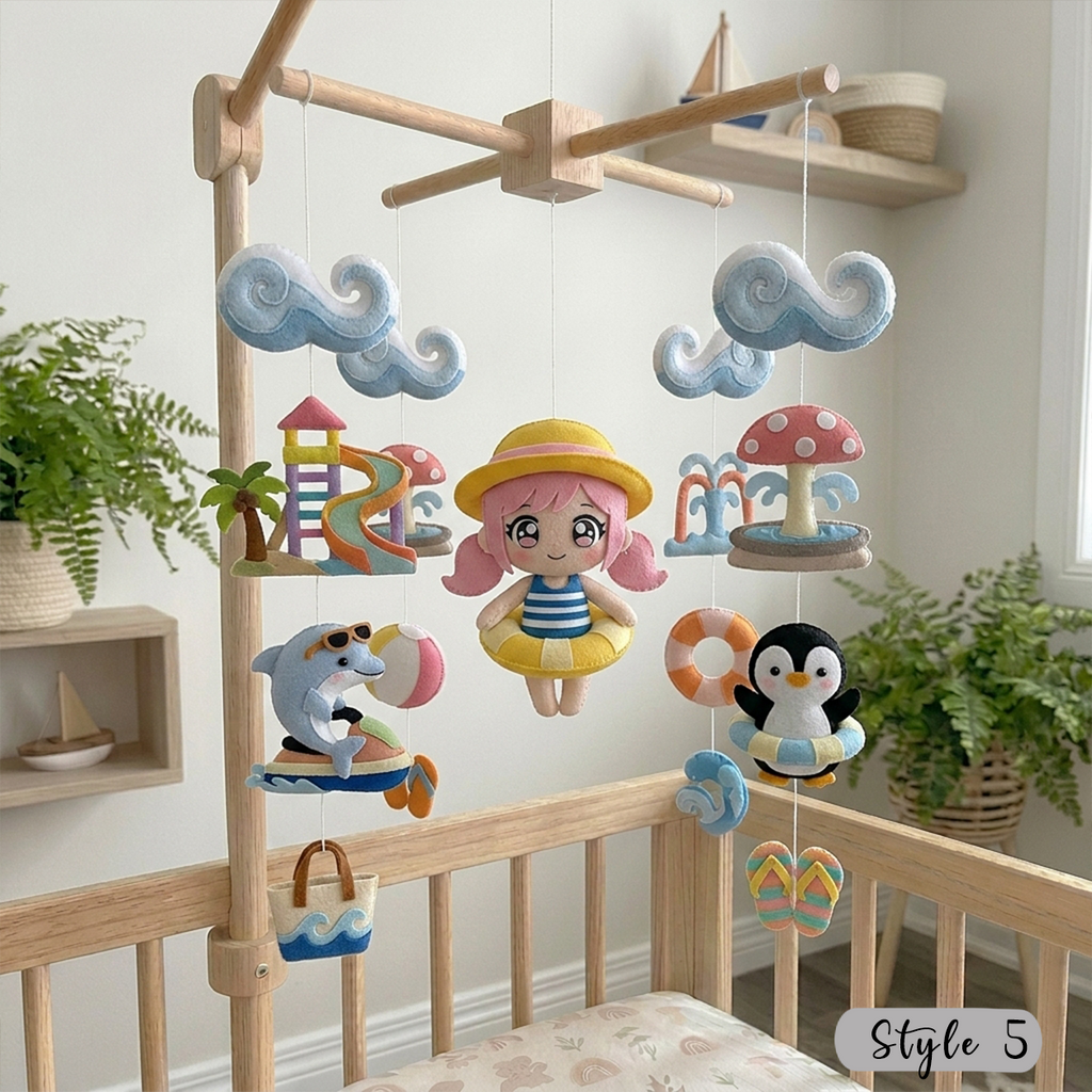 Felt Water Park Baby Mobile, Summer Pool Nursery Crib Decor