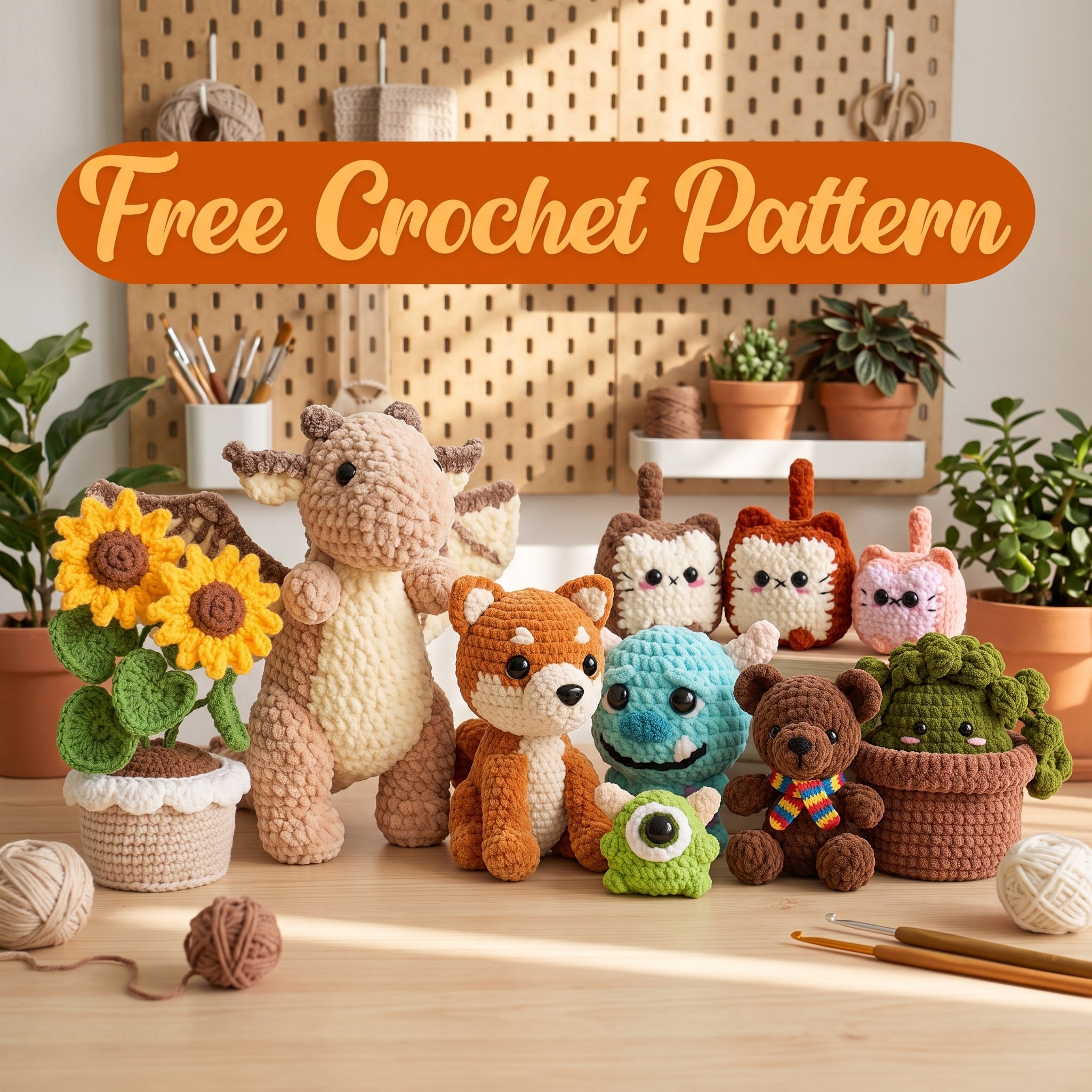 Free Crochet Pattern Bundle: 9 Cute Amigurumi Animal & Plant PDF Charts