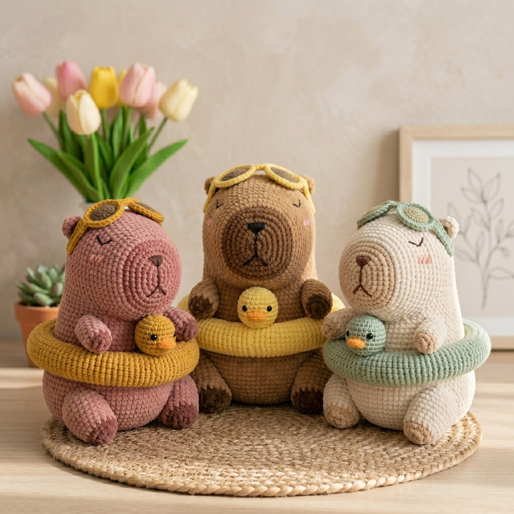 Capybara Crochet Pattern PDF, Summer Capybara with Duck Float Amigurumi Tutorial