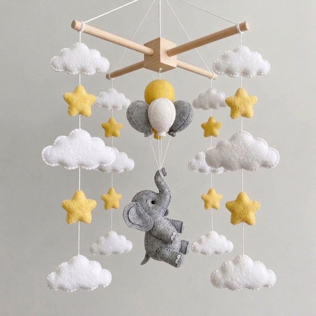 Elephant Felt Baby Mobile, Hot Air Balloon Crib Mobile