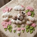 Felt Woodland Deer Baby Mobile, Birds Butterflies Flowers Leaves Clouds, Pink Forest Nursery Crib Decor, Baby Shower Gift