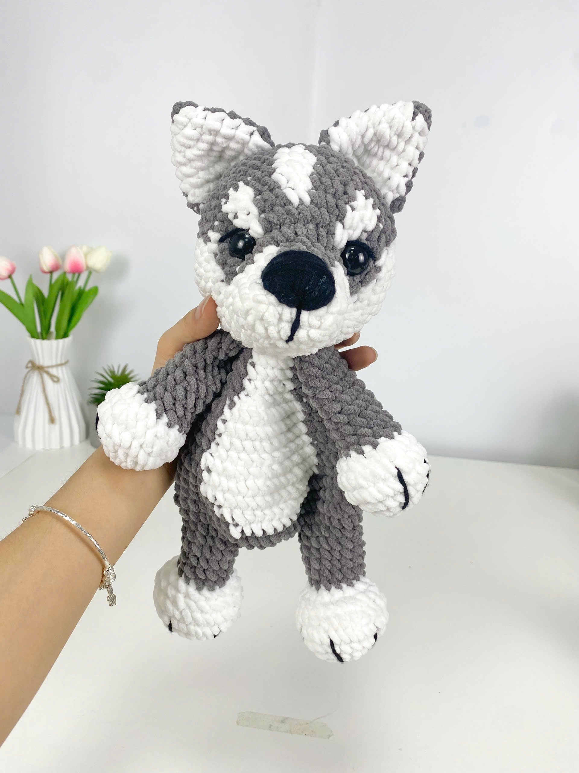 Husky Dog Crochet Pattern: Amigurumi Snuggler Pillow (PDF Digital Download)