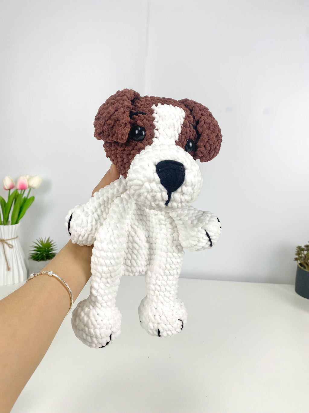 Jack Russell Dog Crochet Pattern: Amigurumi Snuggler Pillow (PDF Digital File)
