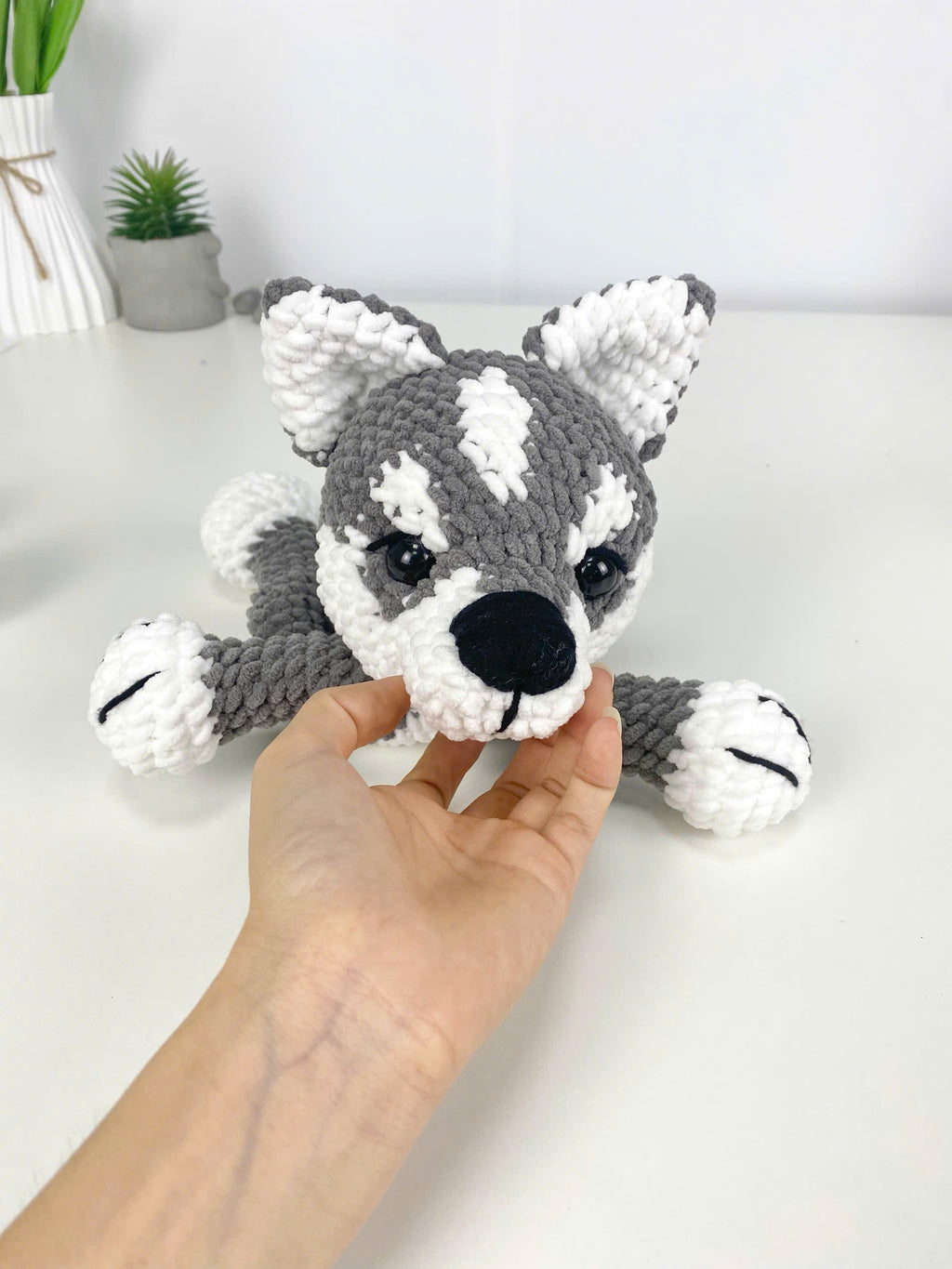 Husky Dog Crochet Pattern: Amigurumi Snuggler Pillow (PDF Digital Download)