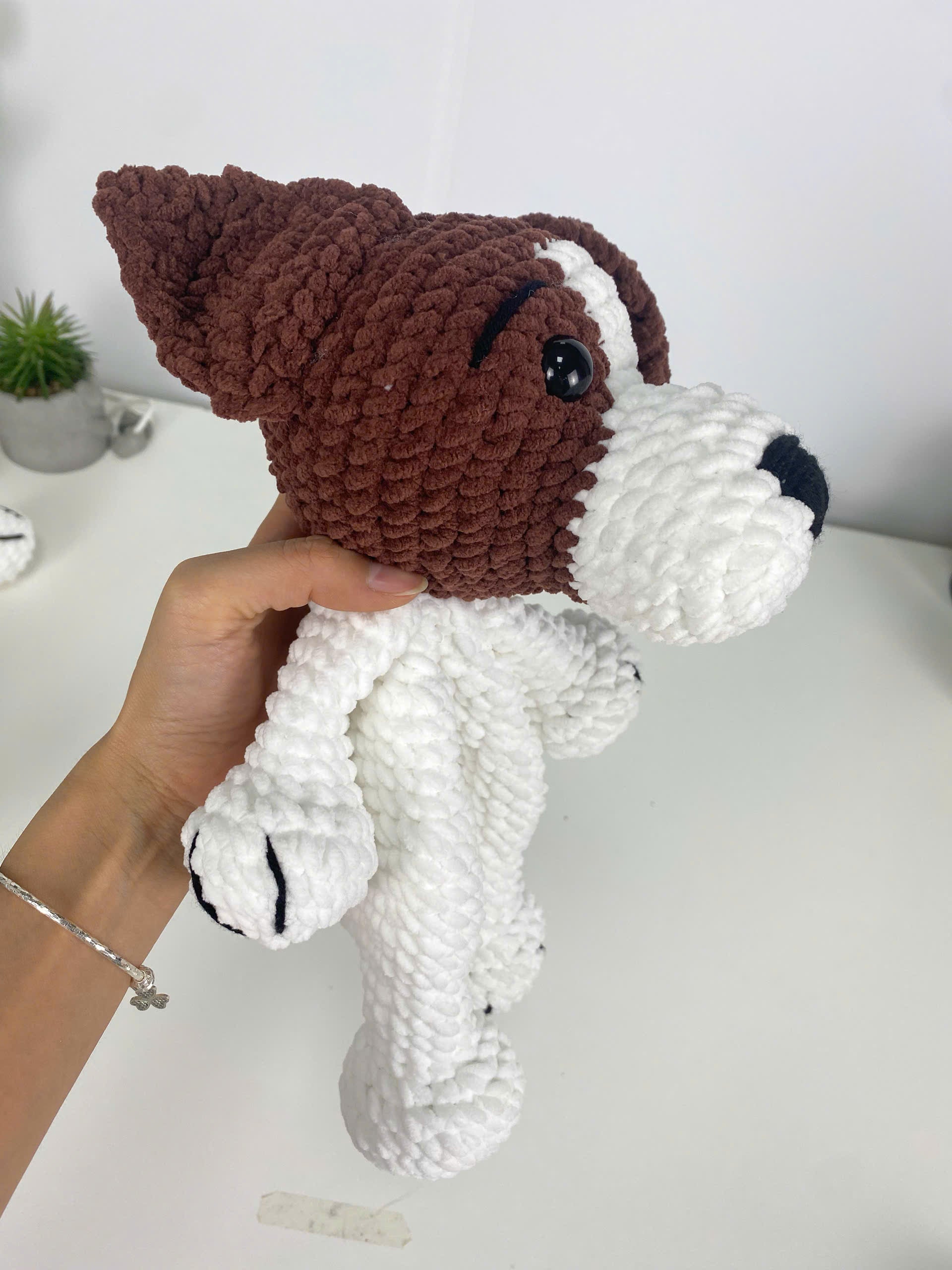 Jack Russell Dog Crochet Pattern: Amigurumi Snuggler Pillow (PDF Digital File)