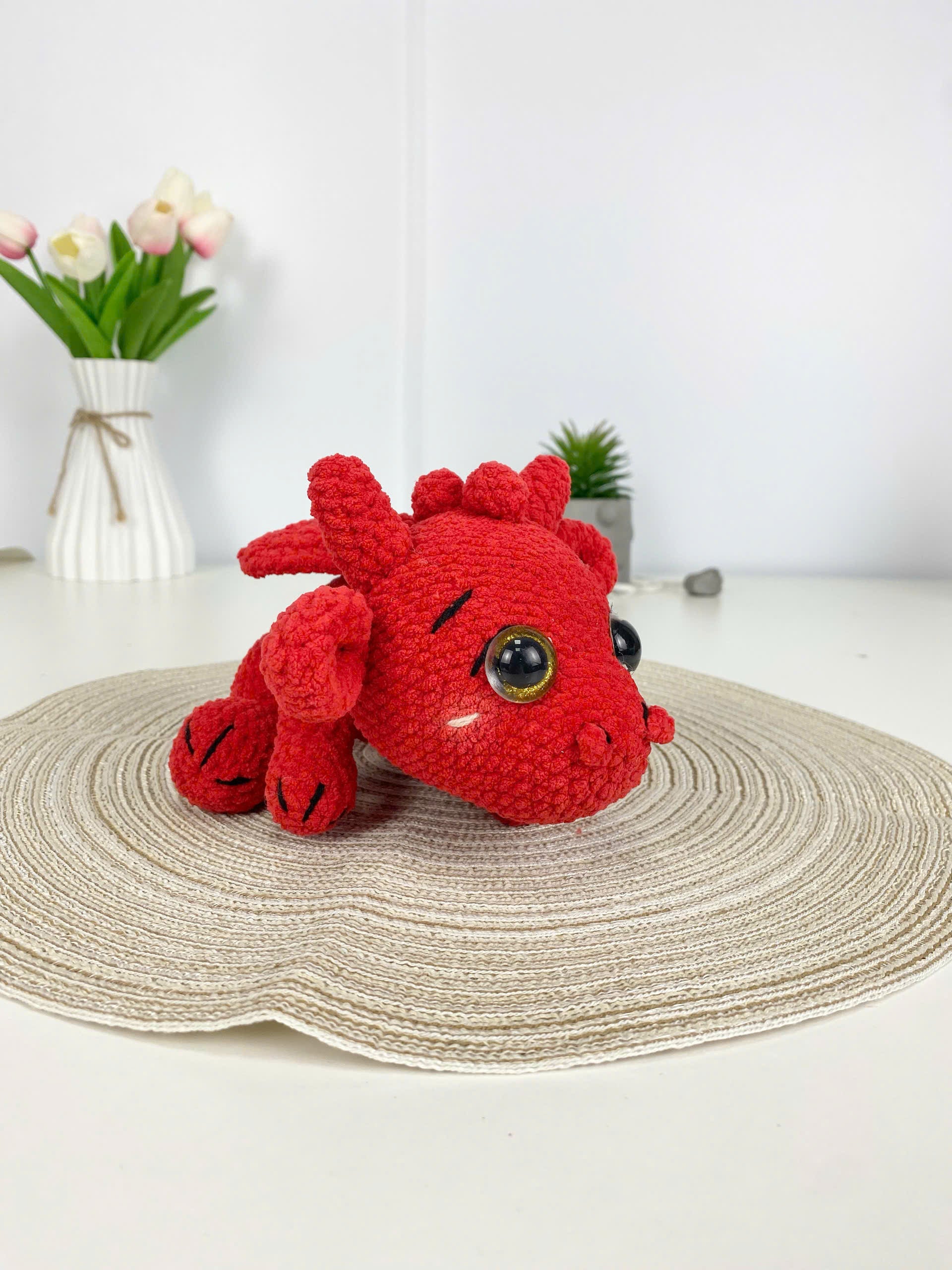Lying Red Dragon Crochet Pattern, Plush Amigurumi Toy (PDF)