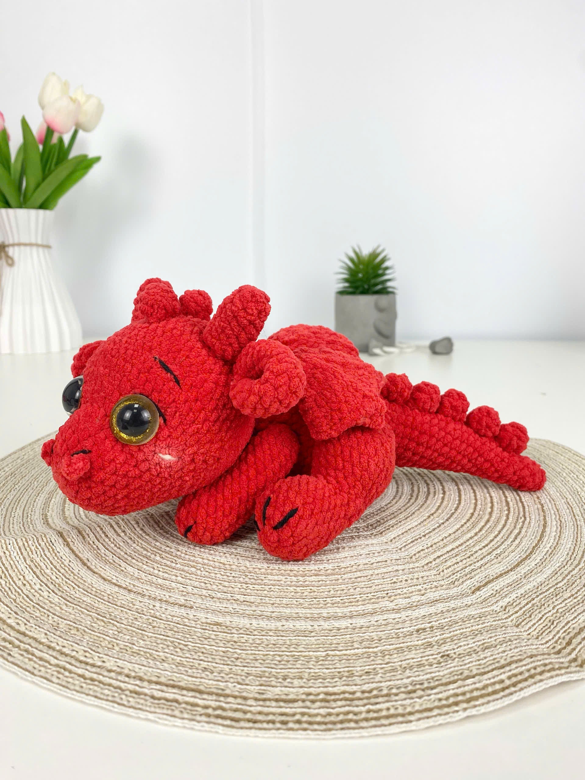 Lying Red Dragon Crochet Pattern, Plush Amigurumi Toy (PDF)