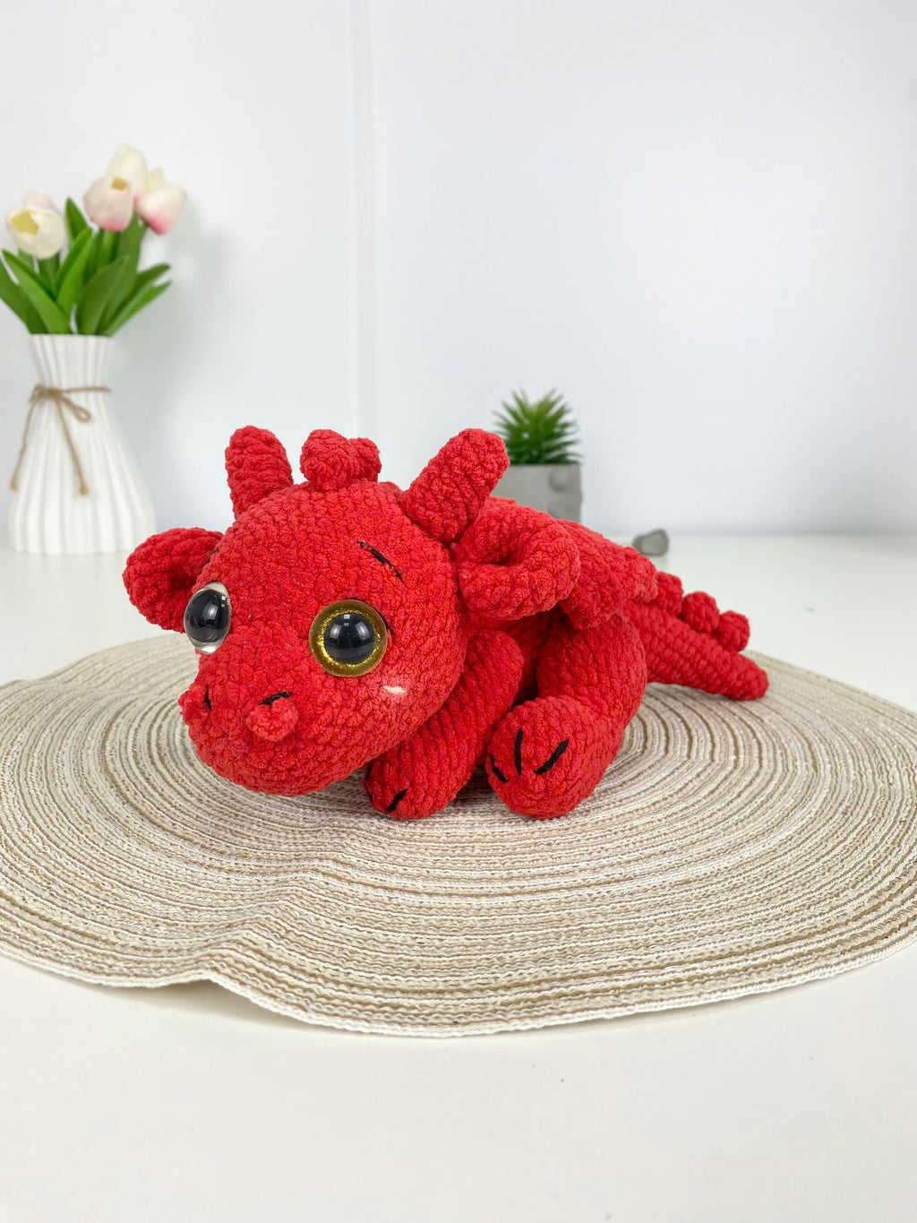 Lying Red Dragon Crochet Pattern, Plush Amigurumi Toy (PDF)