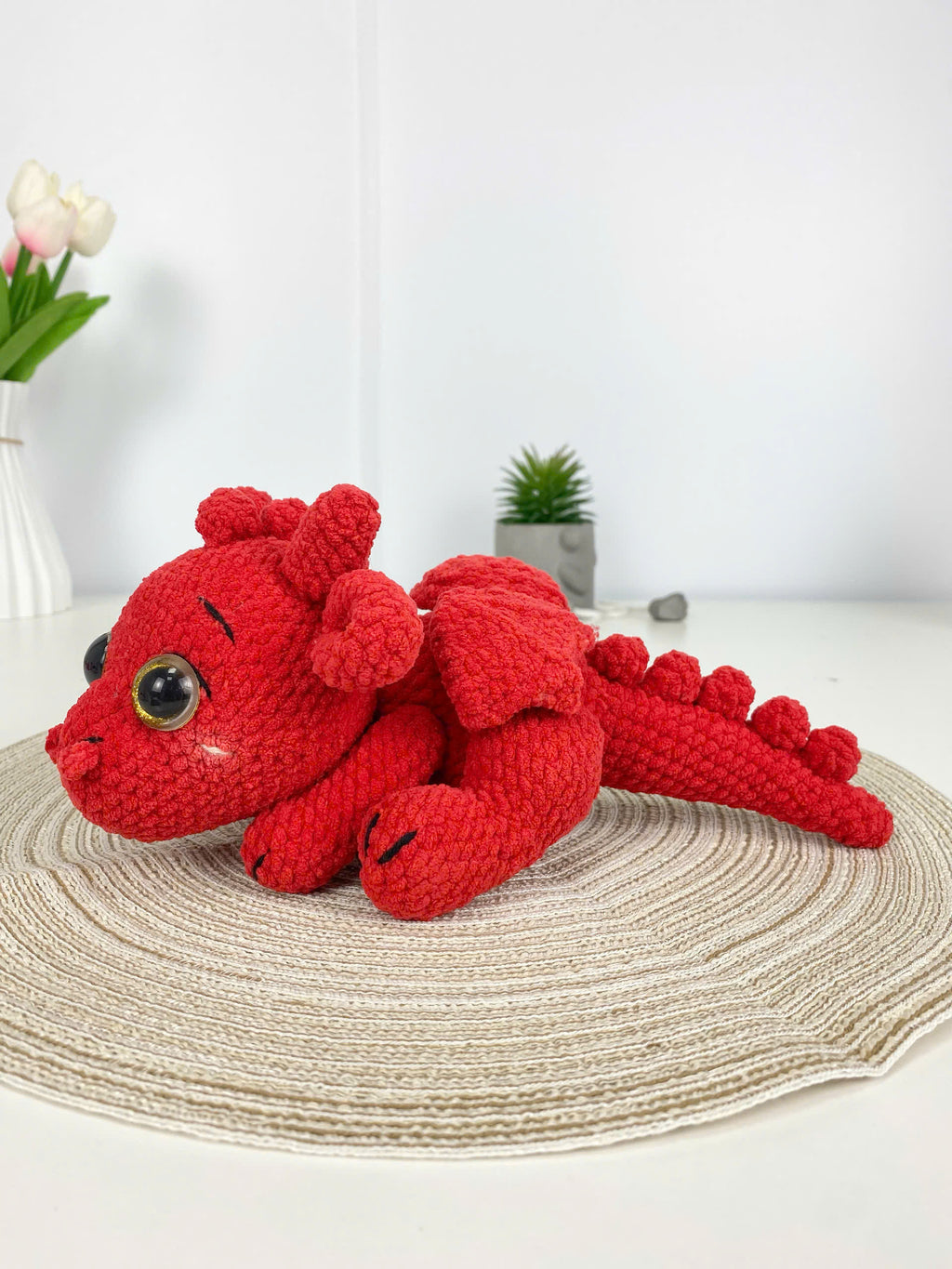 Lying Red Dragon Crochet Pattern, Plush Amigurumi Toy (PDF)