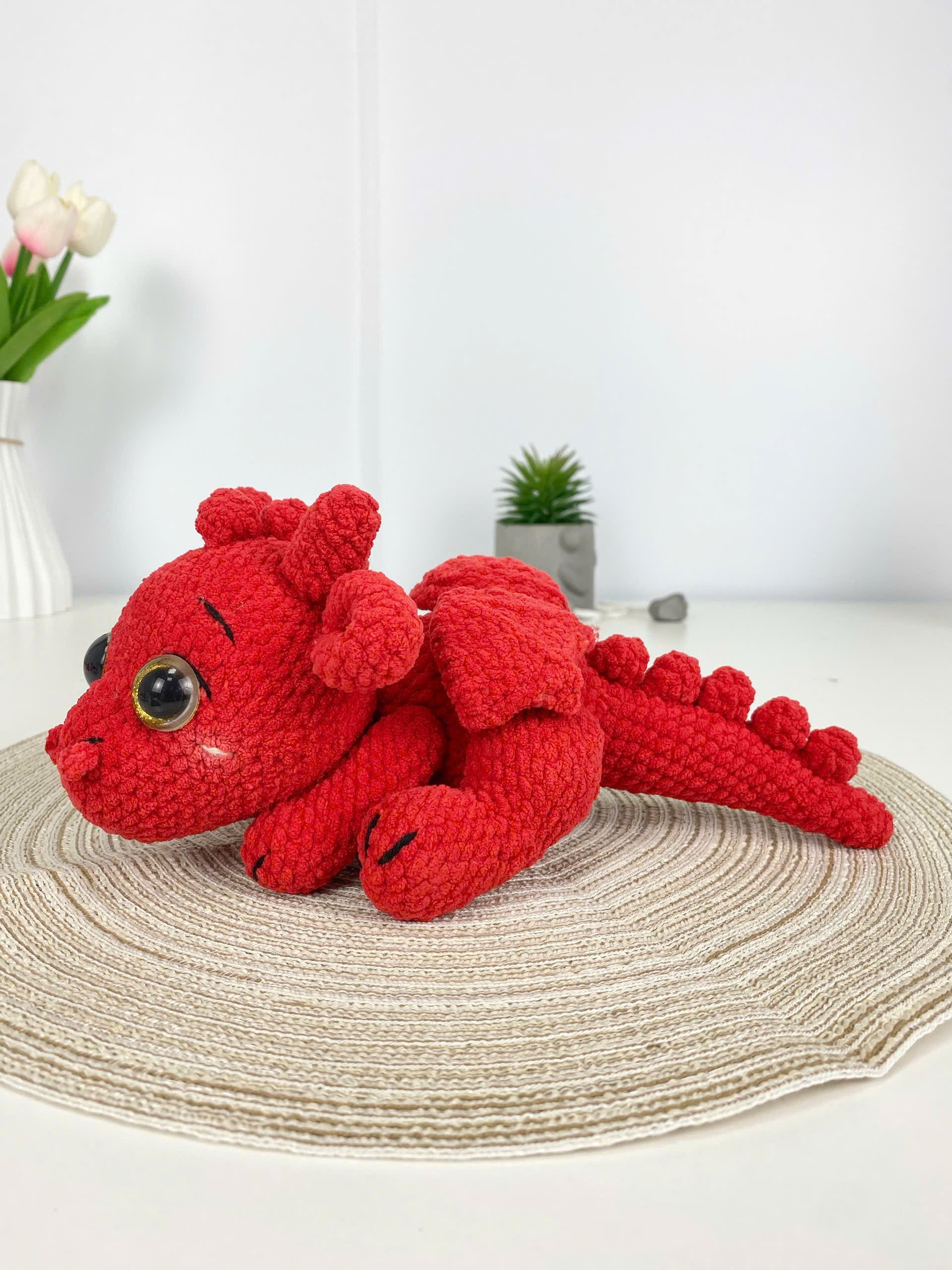 Lying Red Dragon Crochet Pattern, Plush Amigurumi Toy (PDF)