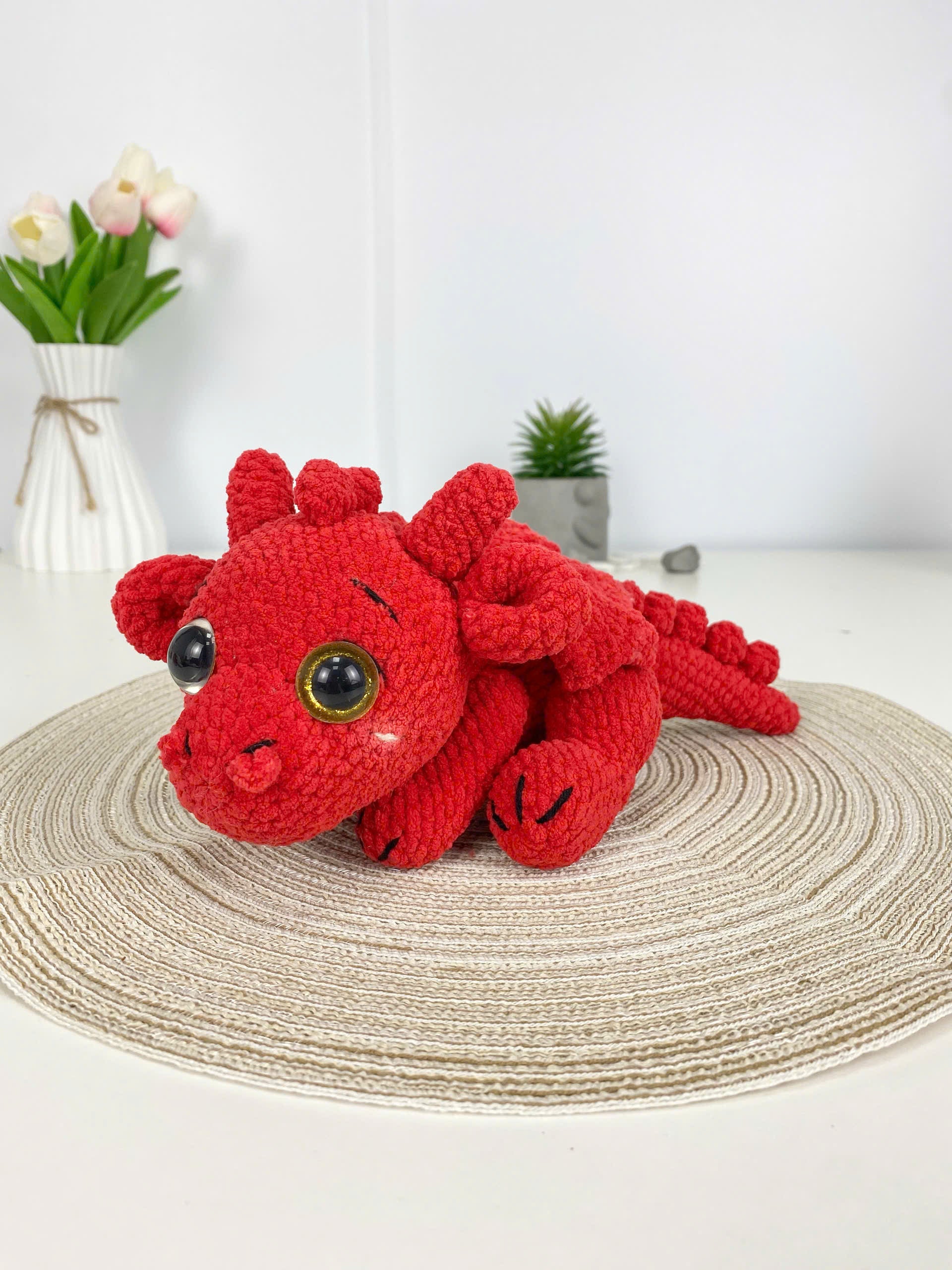 Lying Red Dragon Crochet Pattern, Plush Amigurumi Toy (PDF)