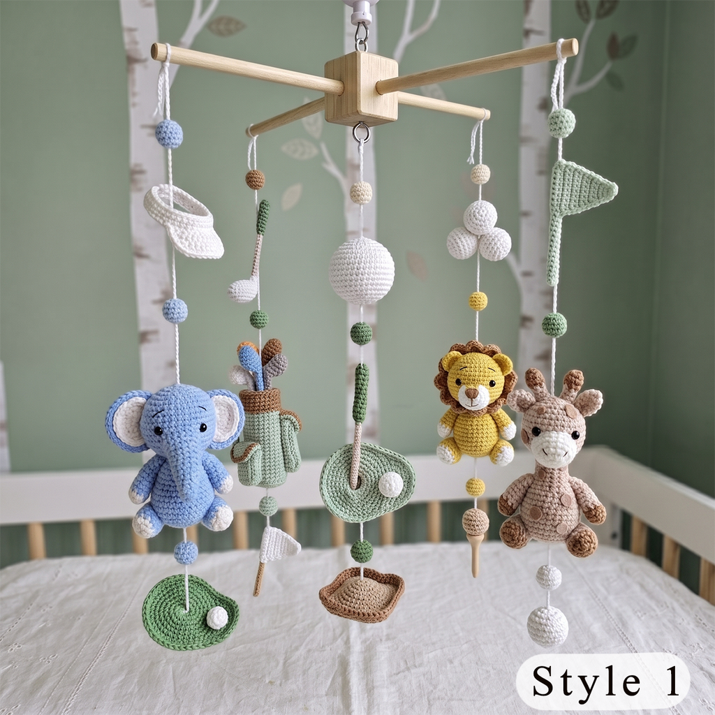Crochet Golf Safari Baby Mobile, Golf Club Nursery Hanging, Baby Shower Gift for Boy or Girl Room