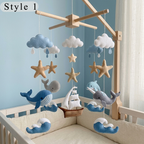 Felt Ocean Baby Mobile with Whale Dolphin Sailboat Waves Stars and Clouds, Nautical Nursery Crib Decor, Coastal Baby Shower Gift