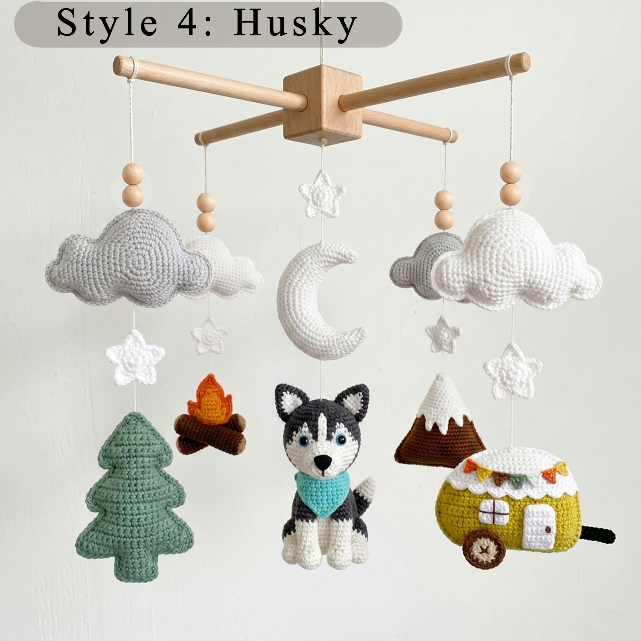 Crochet Dog Baby Mobile, Mountain Camping Crib Mobile
