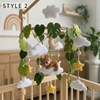Felt Teddy Bear Baby Mobile, Moon Stars Clouds Leaves Nursery Crib Decor for Baby Boy Girl, Neutral Baby Shower Gift
