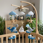 Felt Ocean Baby Mobile with Whale Dolphin Sailboat Waves Stars and Clouds, Nautical Nursery Crib Decor, Coastal Baby Shower Gift